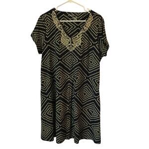 Kate Landry Dress Large Womens Dress Embroidered Beaded Navy Celery Front Zip